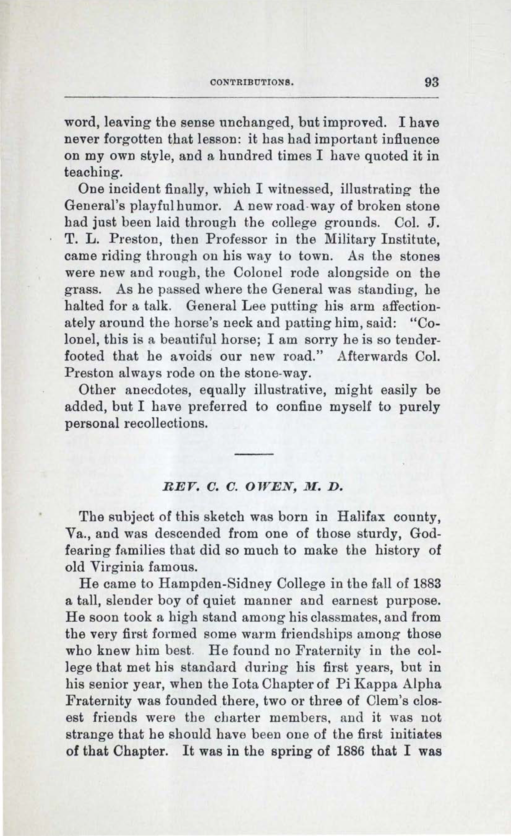 Rev. C. C. Owen, M. D.